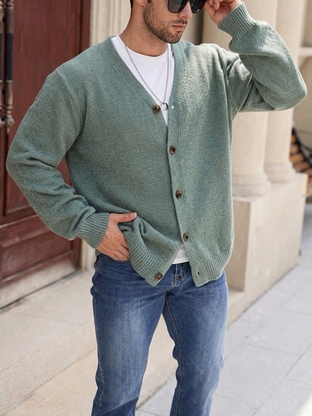 Banana Republic Italian Yarn Linen Cardigan Sweater Sage Green Size L
